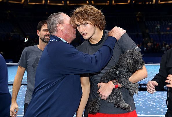 Ivan Lendl and Alexander Zverev at the 2018 Nitto ATP Finals trophy presentation